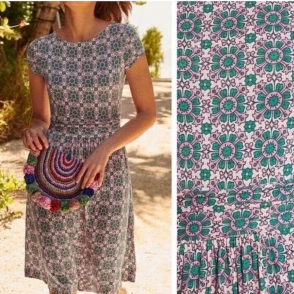 Boden Floral Green and White Mini Dress